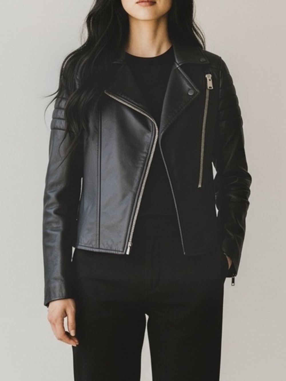 Allsaints Alder Black Biker 100% Sheep Leather Moto Zip Fall Jacket Size 0